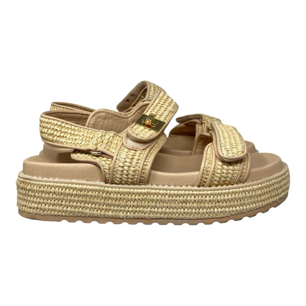 Steve Madden Sandals‎ Womens 11 Natural Raffia Big Mona Chunky Platform Turnlock
